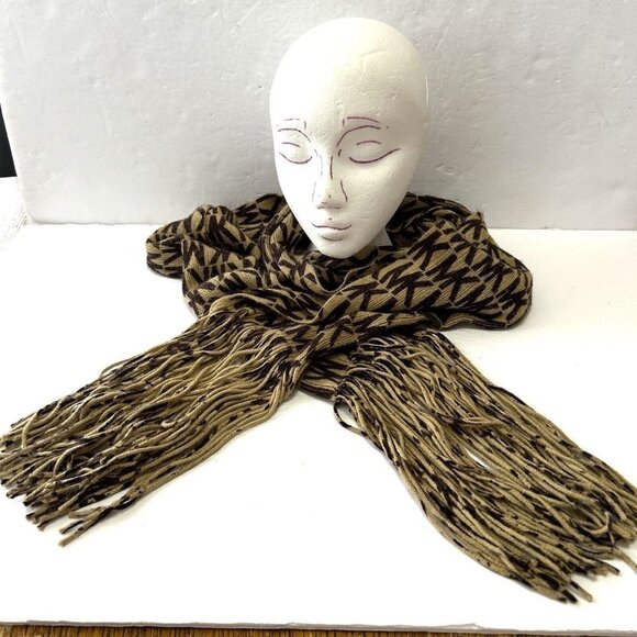 Genuine MICHAEL KORS Scarf Monogram Tan Brown Fringe 93" long 100% Acrylic EUC - Picture 2 of 4